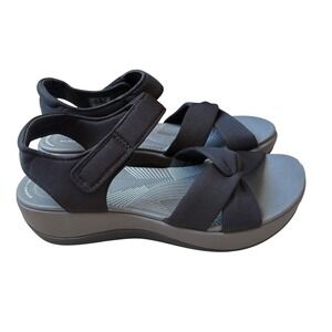 Clarks Cloudsteppers Arla Daisy Black Textile Platform Sandals Womens 6.5 M NEW